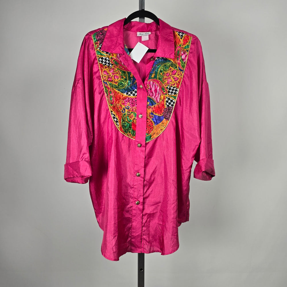 Vintage Risa Ann New York Fuchsia Paisley Patchwork Blouse - Size 22W