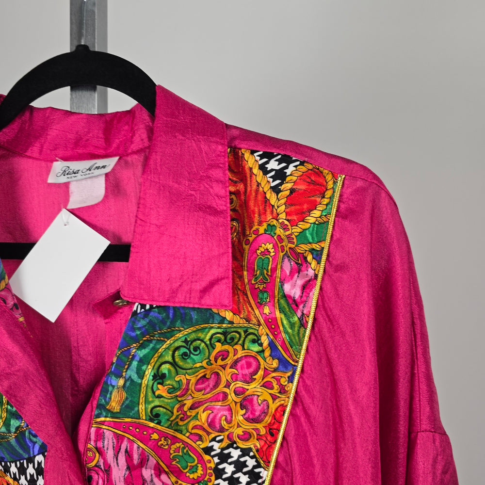 Vintage Risa Ann New York Fuchsia Paisley Patchwork Blouse - Size 22W