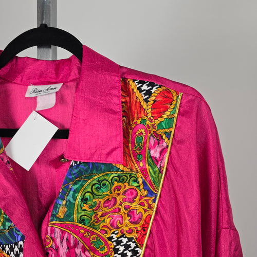 Vintage Risa Ann New York Fuchsia Paisley Patchwork Blouse - Size 22W