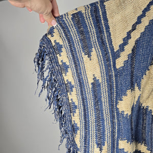 Lauren Ralph Lauren Blue Cream Southwestern Fringe Cardigan - Size S