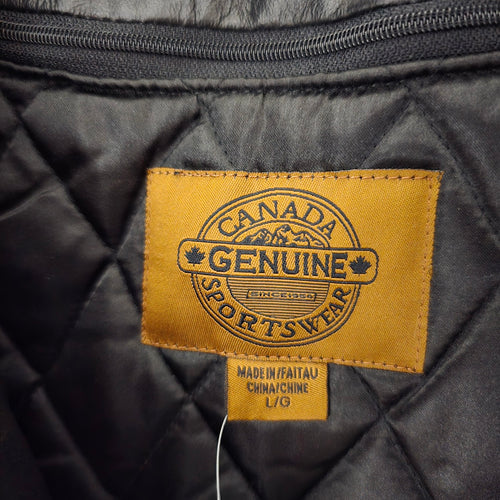 Canada Genuine Sportswear Black Leather Zip Jacket - Size L