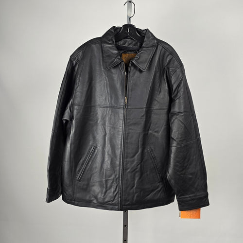 Canada Genuine Sportswear Black Leather Zip Jacket - Size L
