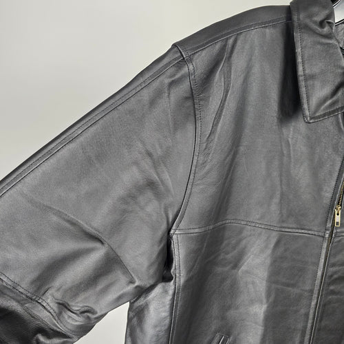 Canada Genuine Sportswear Black Leather Zip Jacket - Size L