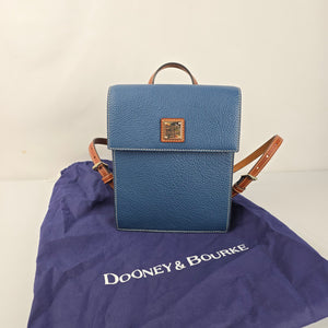 Dooney & Bourke Blue Pebbled Leather Mini Backpack Brown Leather Trim