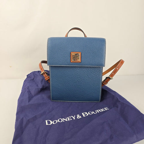 Dooney & Bourke Blue Pebbled Leather Mini Backpack Brown Leather Trim