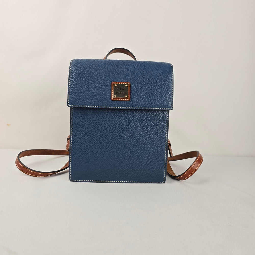 Dooney & Bourke Blue Pebbled Leather Mini Backpack Brown Leather Trim