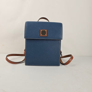 Dooney & Bourke Blue Pebbled Leather Mini Backpack Brown Leather Trim