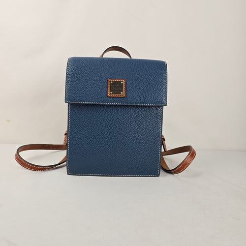 Dooney & Bourke Blue Pebbled Leather Mini Backpack Brown Leather Trim