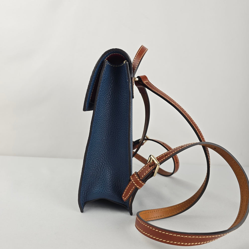 Dooney & Bourke Blue Pebbled Leather Mini Backpack Brown Leather Trim