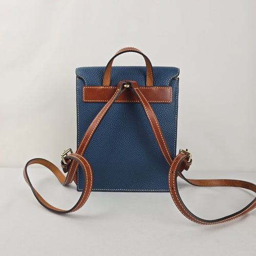 Dooney & Bourke Blue Pebbled Leather Mini Backpack Brown Leather Trim