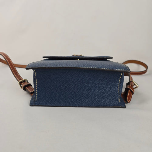 Dooney & Bourke Blue Pebbled Leather Mini Backpack Brown Leather Trim