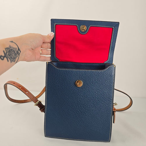 Dooney & Bourke Blue Pebbled Leather Mini Backpack Brown Leather Trim