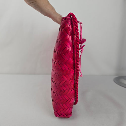 Vintage Hot Pink Woven Straw Shoulder Crossbody Bag