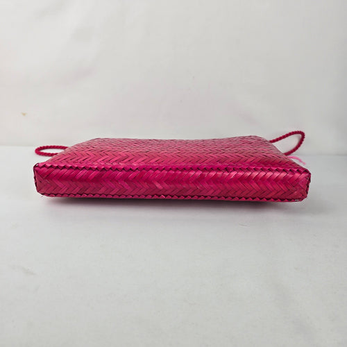 Vintage Hot Pink Woven Straw Shoulder Crossbody Bag
