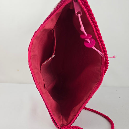Vintage Hot Pink Woven Straw Shoulder Crossbody Bag