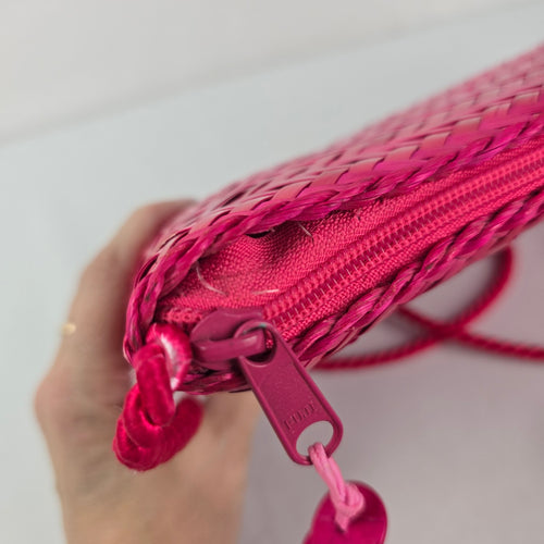 Vintage Hot Pink Woven Straw Shoulder Crossbody Bag