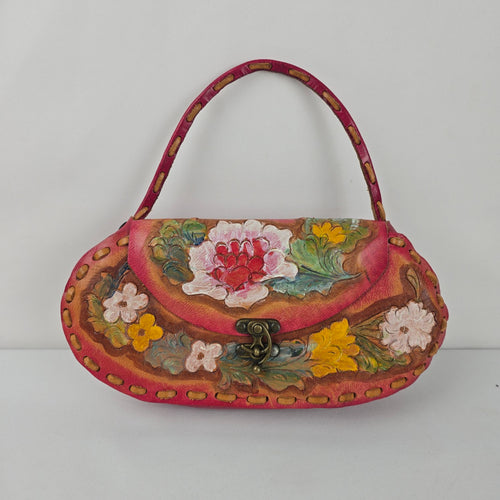Hand-Painted Floral Leather Mini Handbag