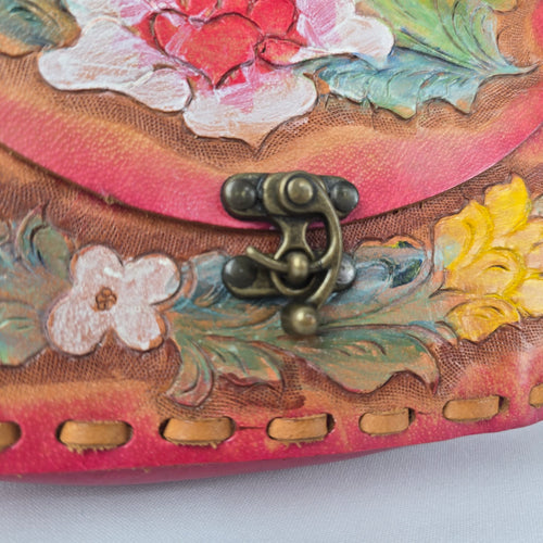 Hand-Painted Floral Leather Mini Handbag