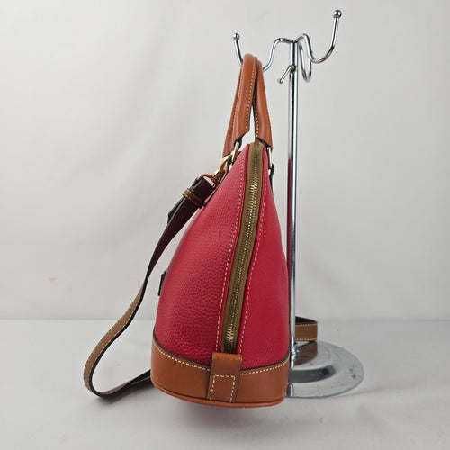 Dooney & Bourke Red Pebbled Leather Domed Satchel Crossbody Bag