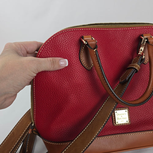 Dooney & Bourke Red Pebbled Leather Domed Satchel Crossbody Bag
