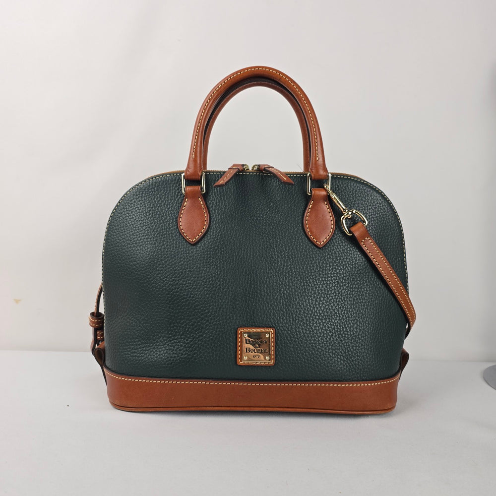 Dooney & Bourke Dark Green Pebbled Leather Domed Satchel Crossbody Bag