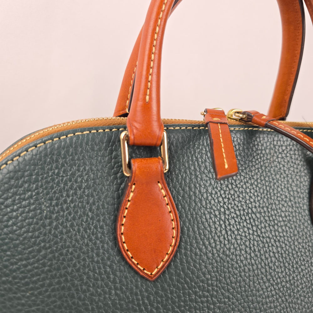Dooney & Bourke Dark Green Pebbled Leather Domed Satchel Crossbody Bag