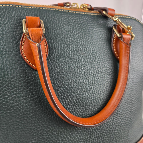 Dooney & Bourke Dark Green Pebbled Leather Domed Satchel Crossbody Bag