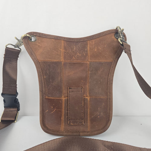 Brown Distressed Leather Crossbody Utility Hip Bag Adjustable Strap