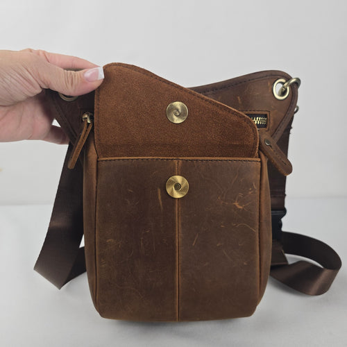 Brown Distressed Leather Crossbody Utility Hip Bag Adjustable Strap