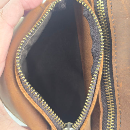 Brown Distressed Leather Crossbody Utility Hip Bag Adjustable Strap