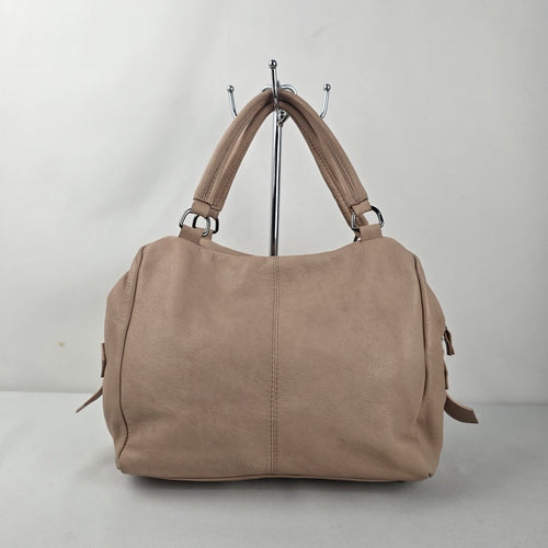Joelle Hawkens Taupe Leather Studded Multi-Pocket Satchel Handbag