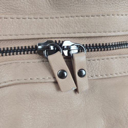 Joelle Hawkens Taupe Leather Studded Multi-Pocket Satchel Handbag