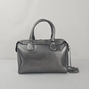 Coach Mini Bennett Metallic Pewter Crossgrain Leather Satchel Crossbody Bag