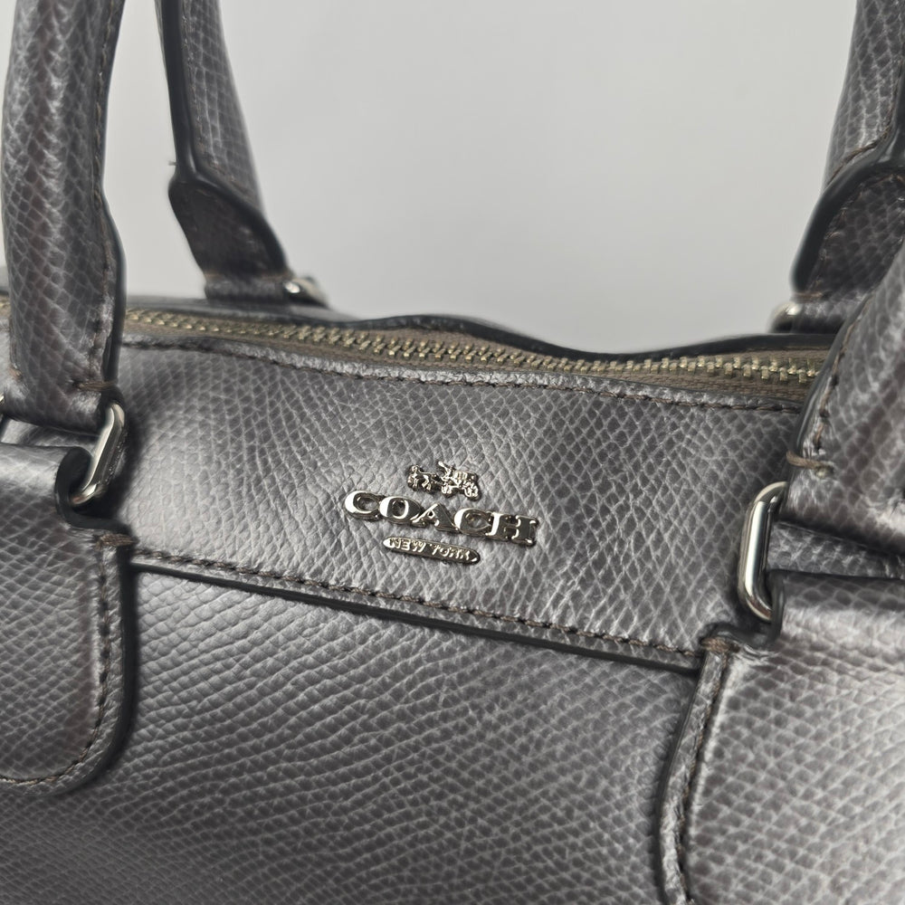 Coach Mini Bennett Metallic Pewter Crossgrain Leather Satchel Crossbody Bag