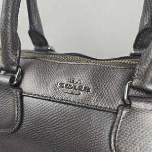 Coach Mini Bennett Metallic Pewter Crossgrain Leather Satchel Crossbody Bag