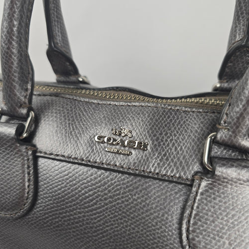 Coach Mini Bennett Metallic Pewter Crossgrain Leather Satchel Crossbody Bag