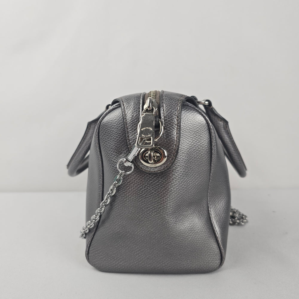 Coach Mini Bennett Metallic Pewter Crossgrain Leather Satchel Crossbody Bag
