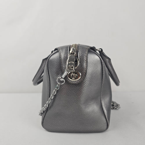 Coach Mini Bennett Metallic Pewter Crossgrain Leather Satchel Crossbody Bag
