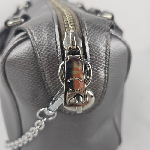 Coach Mini Bennett Metallic Pewter Crossgrain Leather Satchel Crossbody Bag
