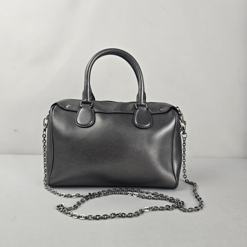 Coach Mini Bennett Metallic Pewter Crossgrain Leather Satchel Crossbody Bag