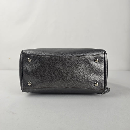 Coach Mini Bennett Metallic Pewter Crossgrain Leather Satchel Crossbody Bag