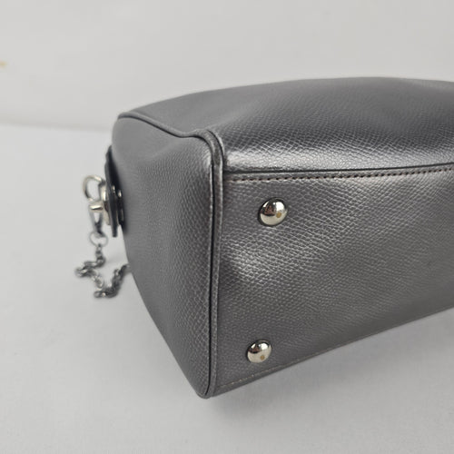 Coach Mini Bennett Metallic Pewter Crossgrain Leather Satchel Crossbody Bag