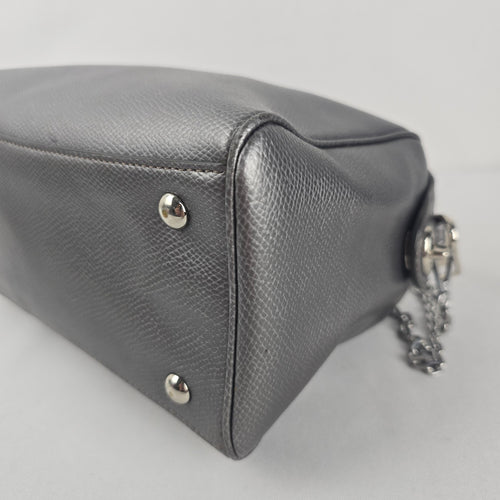 Coach Mini Bennett Metallic Pewter Crossgrain Leather Satchel Crossbody Bag