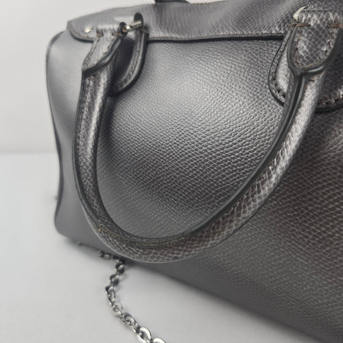 Coach Mini Bennett Metallic Pewter Crossgrain Leather Satchel Crossbody Bag