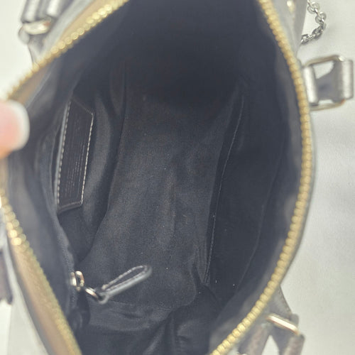 Coach Mini Bennett Metallic Pewter Crossgrain Leather Satchel Crossbody Bag