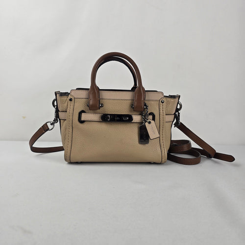 Coach Swager Mini Beige Pebbled Leather Satchel Crossbody Bag