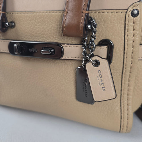 Coach Swager Mini Beige Pebbled Leather Satchel Crossbody Bag