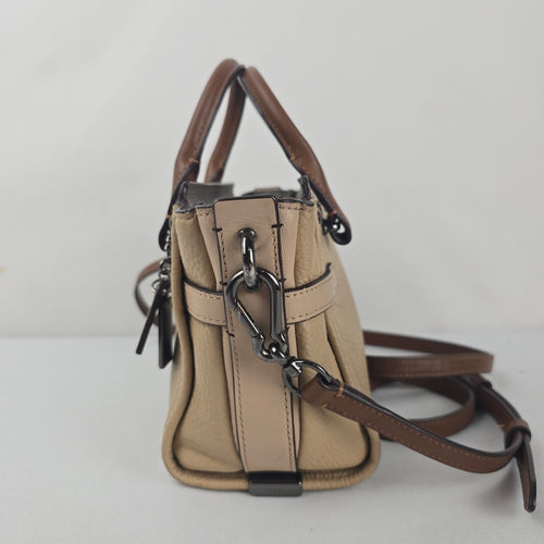 Coach Swager Mini Beige Pebbled Leather Satchel Crossbody Bag