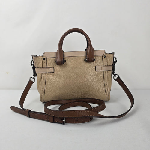 Coach Swager Mini Beige Pebbled Leather Satchel Crossbody Bag