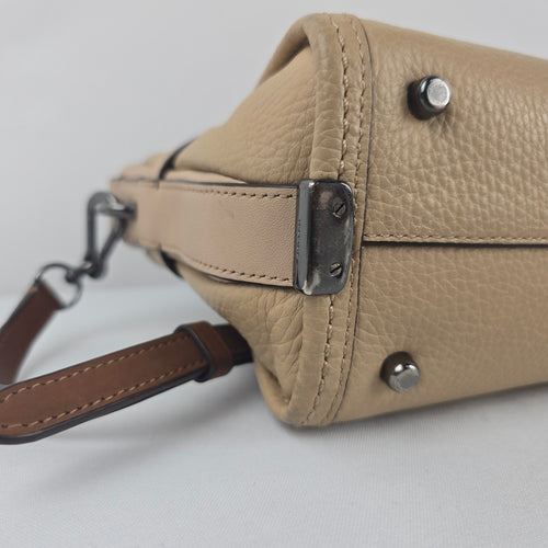 Coach Swager Mini Beige Pebbled Leather Satchel Crossbody Bag